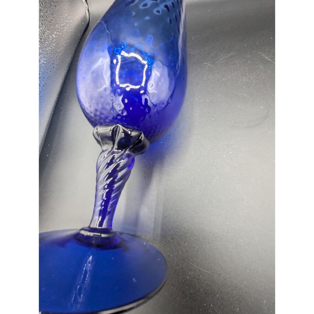 Vintage EMPOLI Italian Optic Art Glass Vase Cobalt Blue Twist Stem Footed 11” - Picture 4 of 14